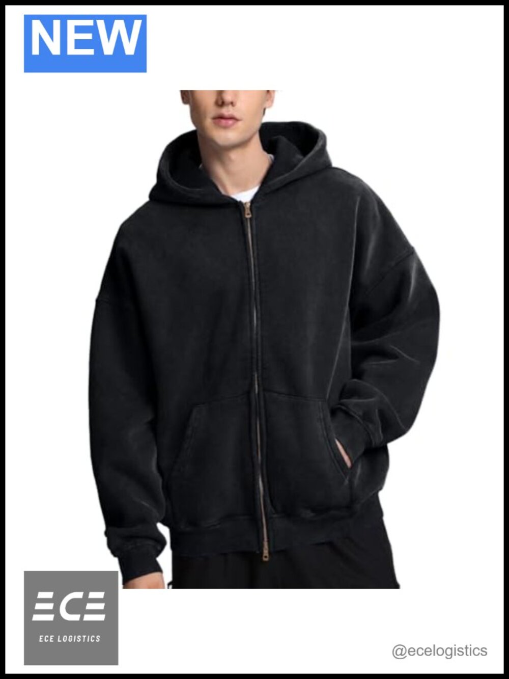 Oversized Acid Wash Zip Up Hoodie Heavyweight Fleece Cotton Sweatshirt